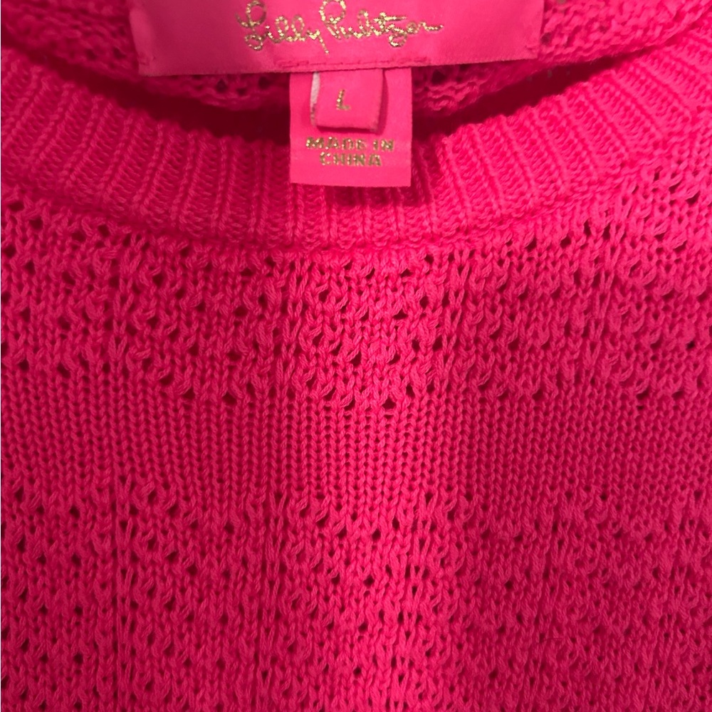 🌸 Lilly Pulitzer Pink Ruffle Sleeve Knit Sweater Top – Size L 🌸 - Picture 2 of 2